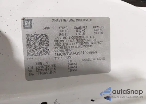 2018 Chevrolet Express 2500 Work Van from USA, damaged, VIN 1GCWGAFG5J1906964